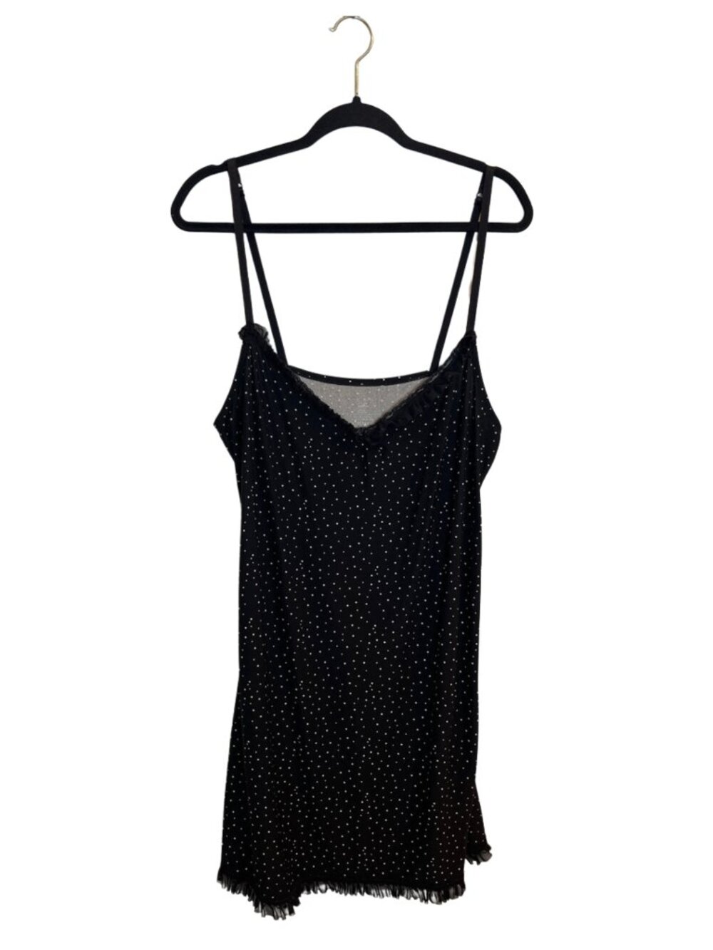 George Black White Polka Dot Slip Nightgown Sheer Ruffle Trim L